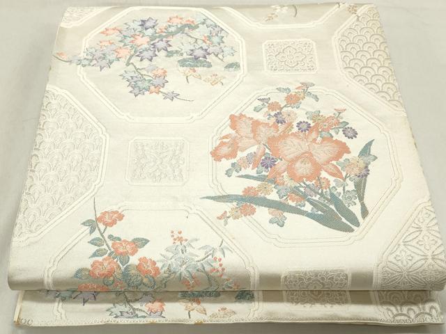平和屋着物◎六通柄袋帯　蜀江枝花文　金糸　正絹　逸品　DABA9491qa