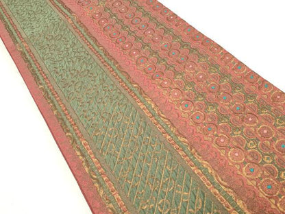 平和屋着物◎六通柄袋帯 ふくれ織 幾何学間道 金糸 正絹 逸品 DABA9506qa