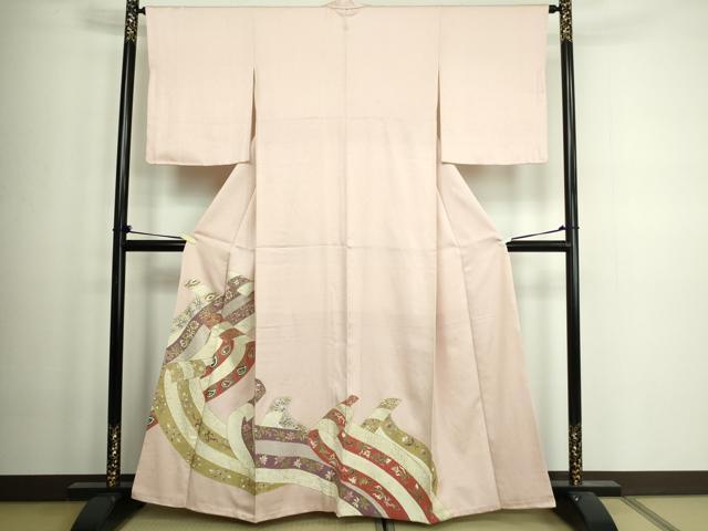 平和屋着物■豪華色留袖　駒刺繍　熨斗花文　金彩　正絹　逸品　DABA9734sf