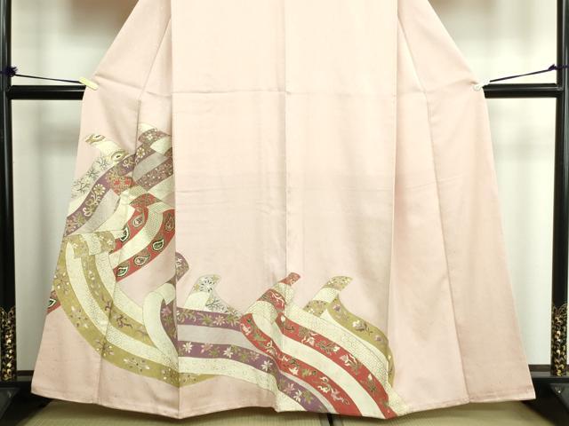 平和屋着物■豪華色留袖　駒刺繍　熨斗花文　金彩　正絹　逸品　DABA9734sf