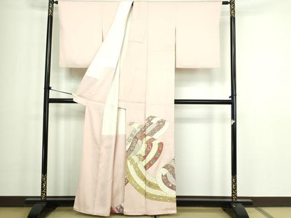 平和屋着物■豪華色留袖　駒刺繍　熨斗花文　金彩　正絹　逸品　DABA9734sf