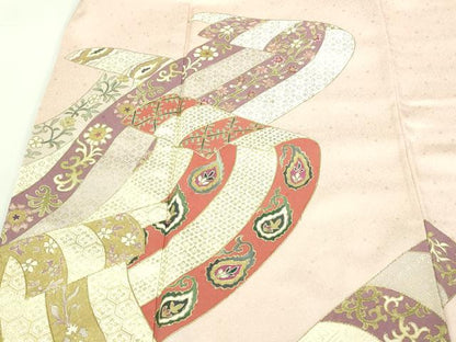 平和屋着物■豪華色留袖　駒刺繍　熨斗花文　金彩　正絹　逸品　DABA9734sf