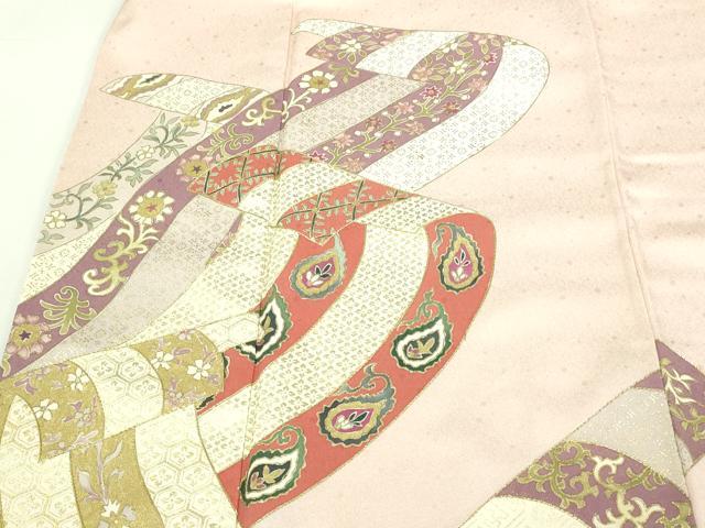 平和屋着物■豪華色留袖　駒刺繍　熨斗花文　金彩　正絹　逸品　DABA9734sf
