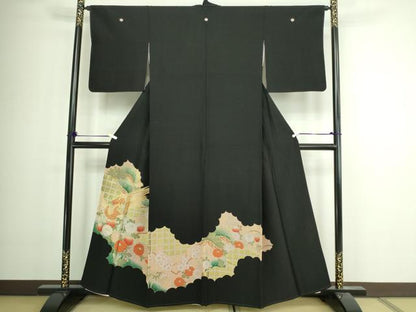 平和屋着物■豪華黒留袖　刺繍　尾長鳥花文　金銀彩　正絹　逸品　DABA9773sf