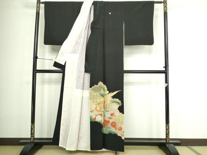 平和屋着物■豪華黒留袖　刺繍　尾長鳥花文　金銀彩　正絹　逸品　DABA9773sf