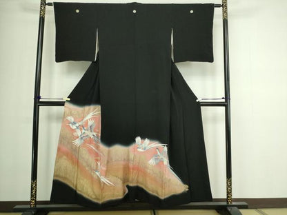 平和屋着物■豪華黒留袖 刺繍 飛鳥文 暈し染め 金彩 正絹 逸品 DABA9779sf