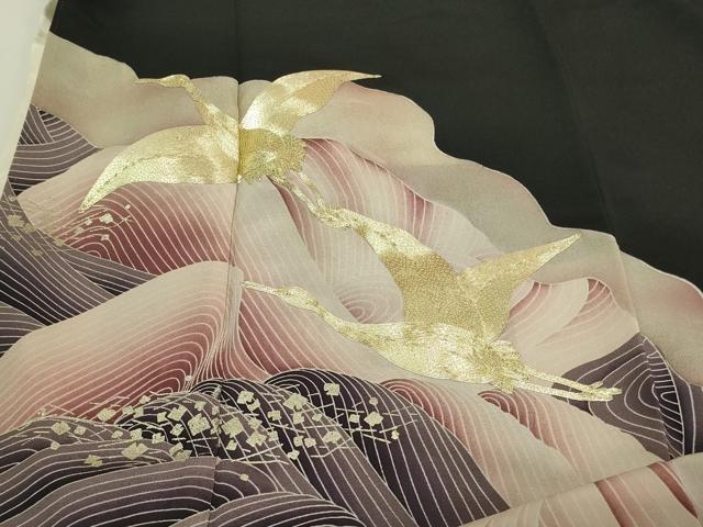 平和屋着物■豪華黒留袖　駒刺繍　流水飛鶴文　金彩　正絹　逸品　DABA9792sf