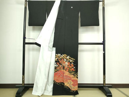 平和屋着物■豪華黒留袖 駒刺繍 御所車花文 金彩 正絹 逸品 DABA9801sf