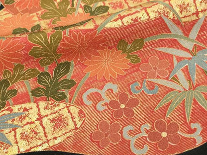 平和屋着物■豪華黒留袖 駒刺繍 御所車花文 金彩 正絹 逸品 DABA9801sf