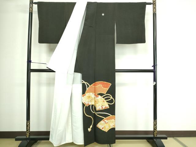 平和屋着物■豪華黒留袖　駒刺繍　地紙花文　金彩　正絹　逸品　DABA9840sf