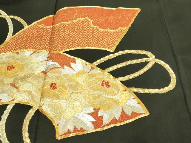 平和屋着物■豪華黒留袖　駒刺繍　地紙花文　金彩　正絹　逸品　DABA9840sf