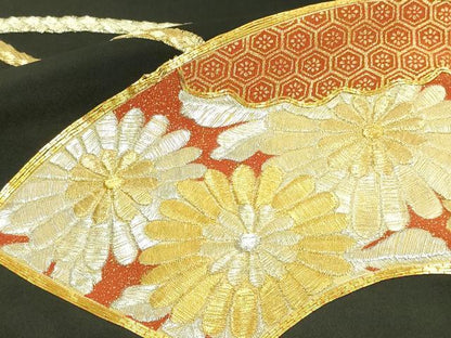 平和屋着物■豪華黒留袖　駒刺繍　地紙花文　金彩　正絹　逸品　DABA9840sf