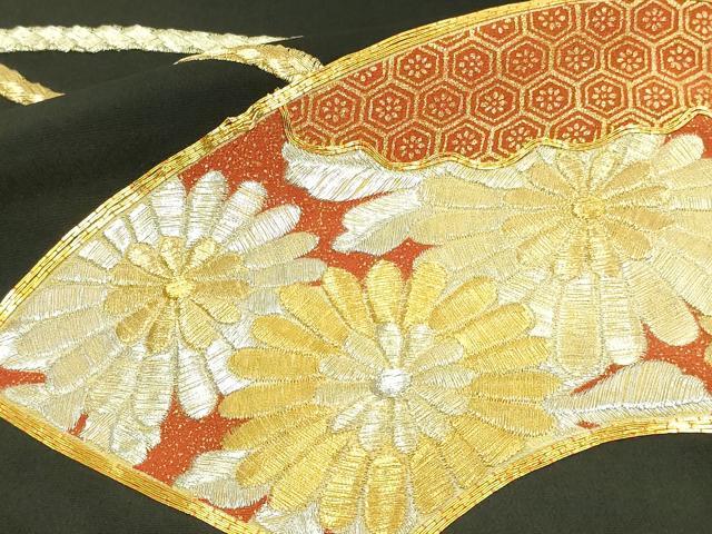 平和屋着物■豪華黒留袖　駒刺繍　地紙花文　金彩　正絹　逸品　DABA9840sf