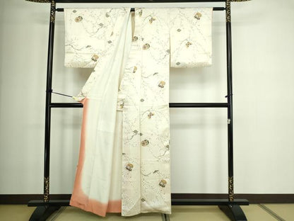 平和屋着物■上質な小紋 枝垂れ桜舞蝶文 金彩 正絹 逸品 DABA9841sf