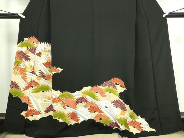 平和屋着物■豪華黒留袖　駒刺繍　松葉文　金彩　正絹　逸品　DABA9847sf