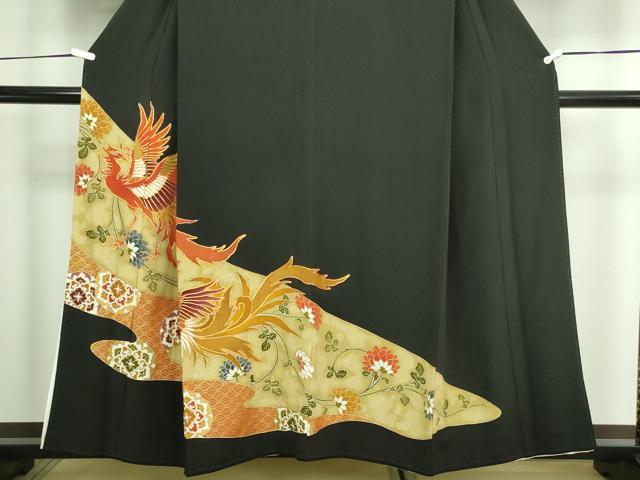 平和屋着物■豪華黒留袖 駒刺繍 鳳凰花文 金彩 正絹 逸品 DABA9850sf