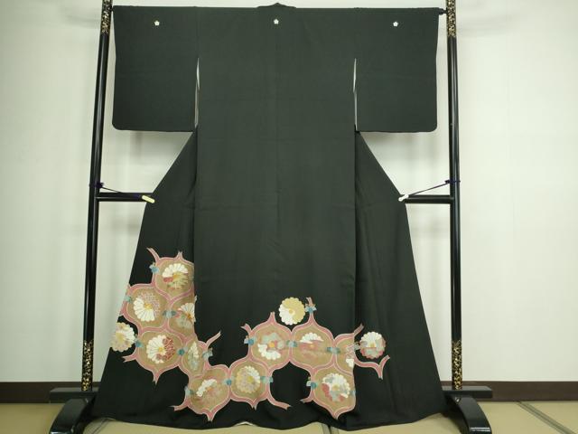 平和屋着物■豪華黒留袖 駒刺繍 舞花文 金彩 正絹 逸品 DABA9896sf