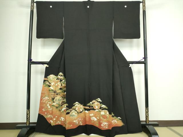 平和屋着物■豪華黒留袖 雪輪扇面草花文 金彩 正絹 逸品 DABA9899sf
