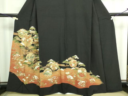 平和屋着物■豪華黒留袖 雪輪扇面草花文 金彩 正絹 逸品 DABA9899sf