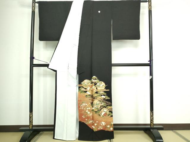 平和屋着物■豪華黒留袖 雪輪扇面草花文 金彩 正絹 逸品 DABA9899sf