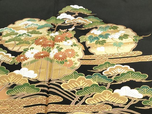 平和屋着物■豪華黒留袖 雪輪扇面草花文 金彩 正絹 逸品 DABA9899sf
