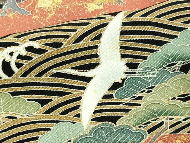 平和屋着物■豪華黒留袖 駒刺繍 飛鶴松文 金彩 正絹 逸品 DABA9908sf