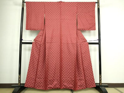 平和屋着物■上質な色無地 青海波地紋 葡萄茶色 正絹 逸品 DABA9909sf