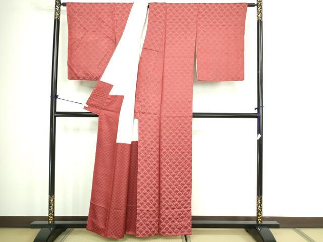 平和屋着物■上質な色無地 青海波地紋 葡萄茶色 正絹 逸品 DABA9909sf