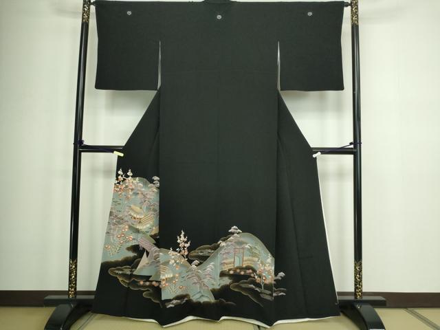 平和屋着物■豪華黒留袖 駒刺繍 風景文 松竹梅 金彩 正絹 逸品 DABA9912sf