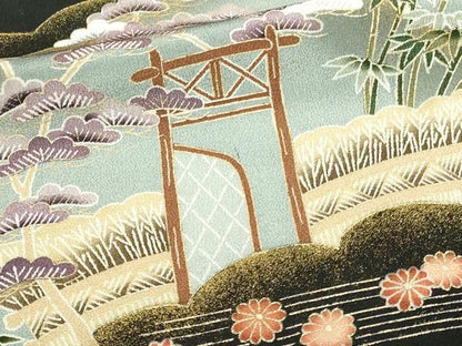 平和屋着物■豪華黒留袖 駒刺繍 風景文 松竹梅 金彩 正絹 逸品 DABA9912sf