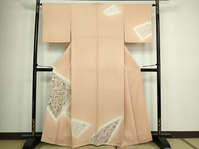平和屋着物■訪問着 刺繍 更紗花鳥文 暈し染め 正絹 逸品 DABA9921sf