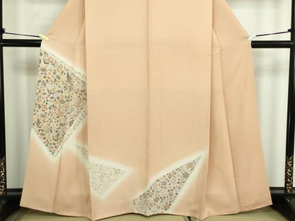 平和屋着物■訪問着 刺繍 更紗花鳥文 暈し染め 正絹 逸品 DABA9921sf