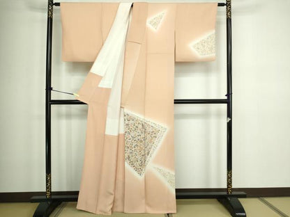 平和屋着物■訪問着 刺繍 更紗花鳥文 暈し染め 正絹 逸品 DABA9921sf