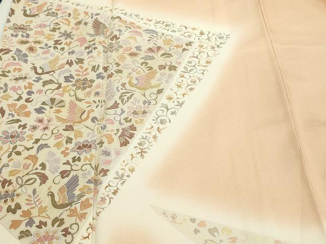 平和屋着物■訪問着 刺繍 更紗花鳥文 暈し染め 正絹 逸品 DABA9921sf