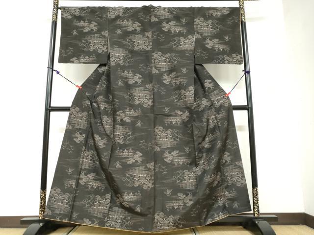 平和屋着物●本場大島紬　7マルキ　総絣　風景樹林文　正絹　逸品　DABB0009ud