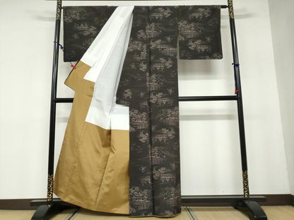 平和屋着物●本場大島紬　7マルキ　総絣　風景樹林文　正絹　逸品　DABB0009ud