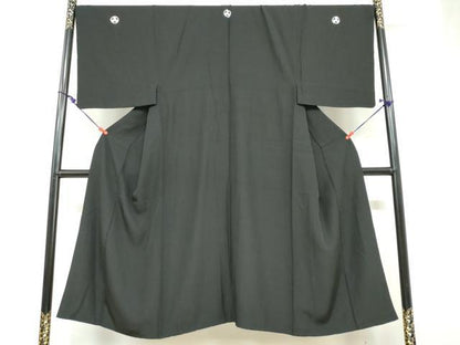 平和屋着物●男性　黒紋付　長羽織セット　羽裏：鷹　正絹　逸品　DABB0011ud