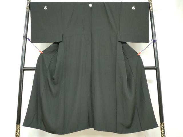 平和屋着物●男性　黒紋付　長羽織セット　羽裏：鷹　正絹　逸品　DABB0011ud
