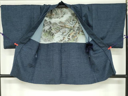 平和屋着物●男性　紬　アンサンブル　霞文　正絹　逸品　DABB0012ud