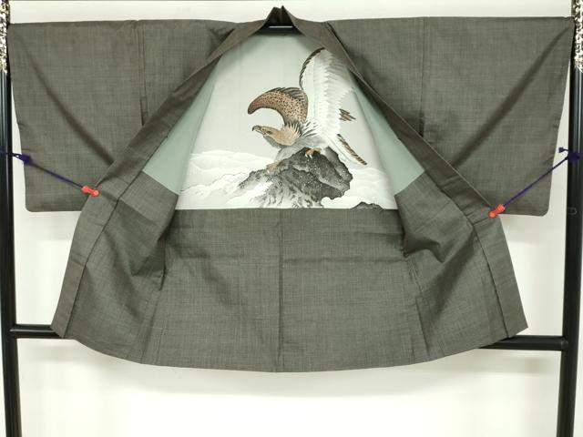 平和屋着物●男性　本場大島紬　アンサンブル　7マルキ　羽裏：鷹　正絹　逸品　DABB0015ud