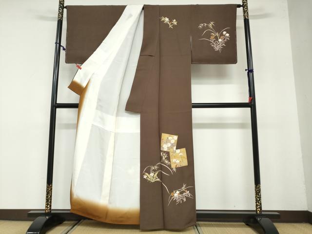 平和屋着物●訪問着　駒刺繍　色紙重ね草花文　金彩　正絹　逸品　DABB0025ud