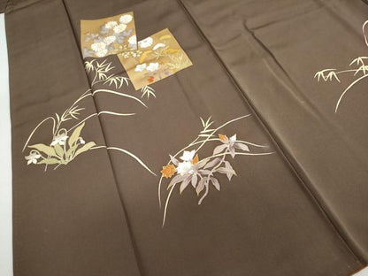 平和屋着物●訪問着　駒刺繍　色紙重ね草花文　金彩　正絹　逸品　DABB0025ud