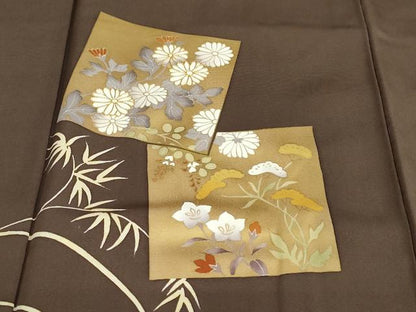 平和屋着物●訪問着　駒刺繍　色紙重ね草花文　金彩　正絹　逸品　DABB0025ud