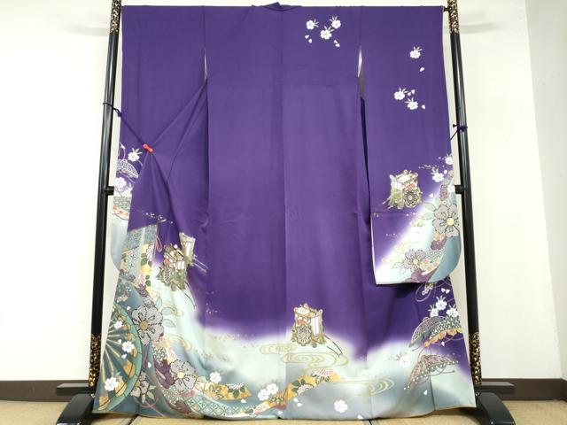 平和屋着物○豪華振袖 几帳御所車草花文 暈し染め 金彩 正絹 逸品