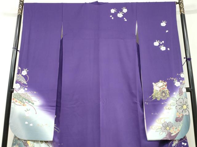 平和屋着物○豪華振袖 几帳御所車草花文 暈し染め 金彩 正絹 逸品