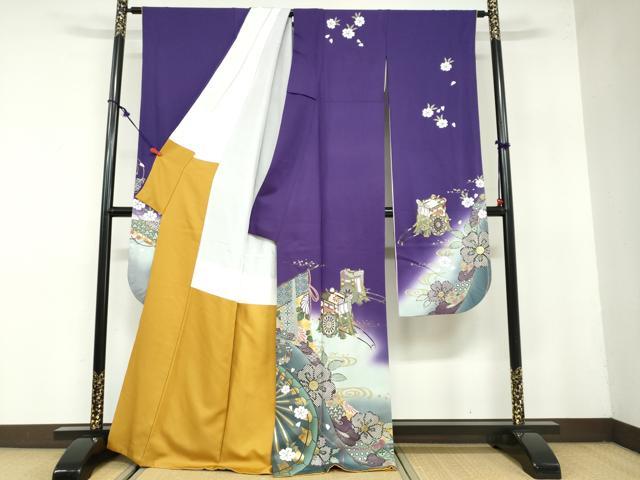 平和屋着物○豪華振袖 几帳御所車草花文 暈し染め 金彩 正絹 逸品