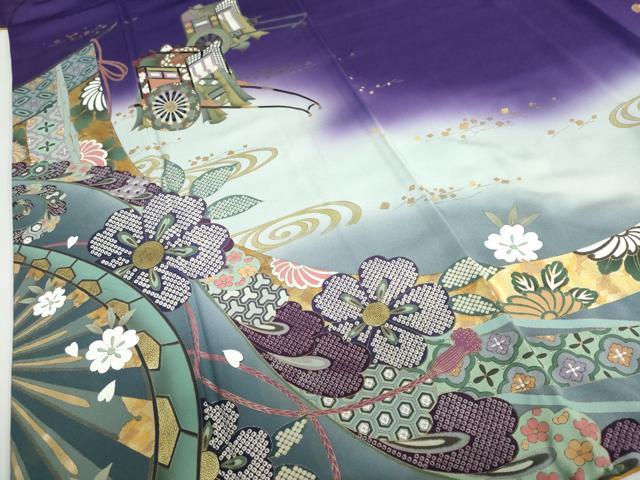 平和屋着物○豪華振袖 几帳御所車草花文 暈し染め 金彩 正絹 逸品