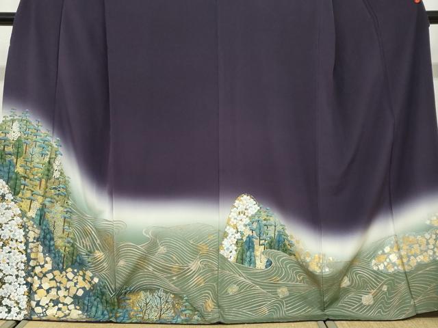 平和屋着物○訪問着 螺鈿 流水遠山風景文 暈し染め 金銀彩