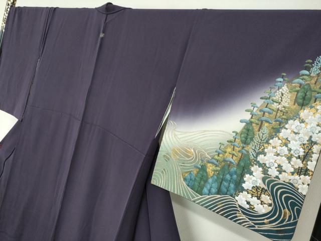 平和屋着物○訪問着 螺鈿 流水遠山風景文 暈し染め 金銀彩