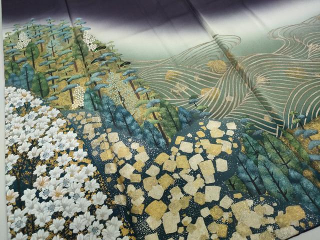 平和屋着物○訪問着 螺鈿 流水遠山風景文 暈し染め 金銀彩